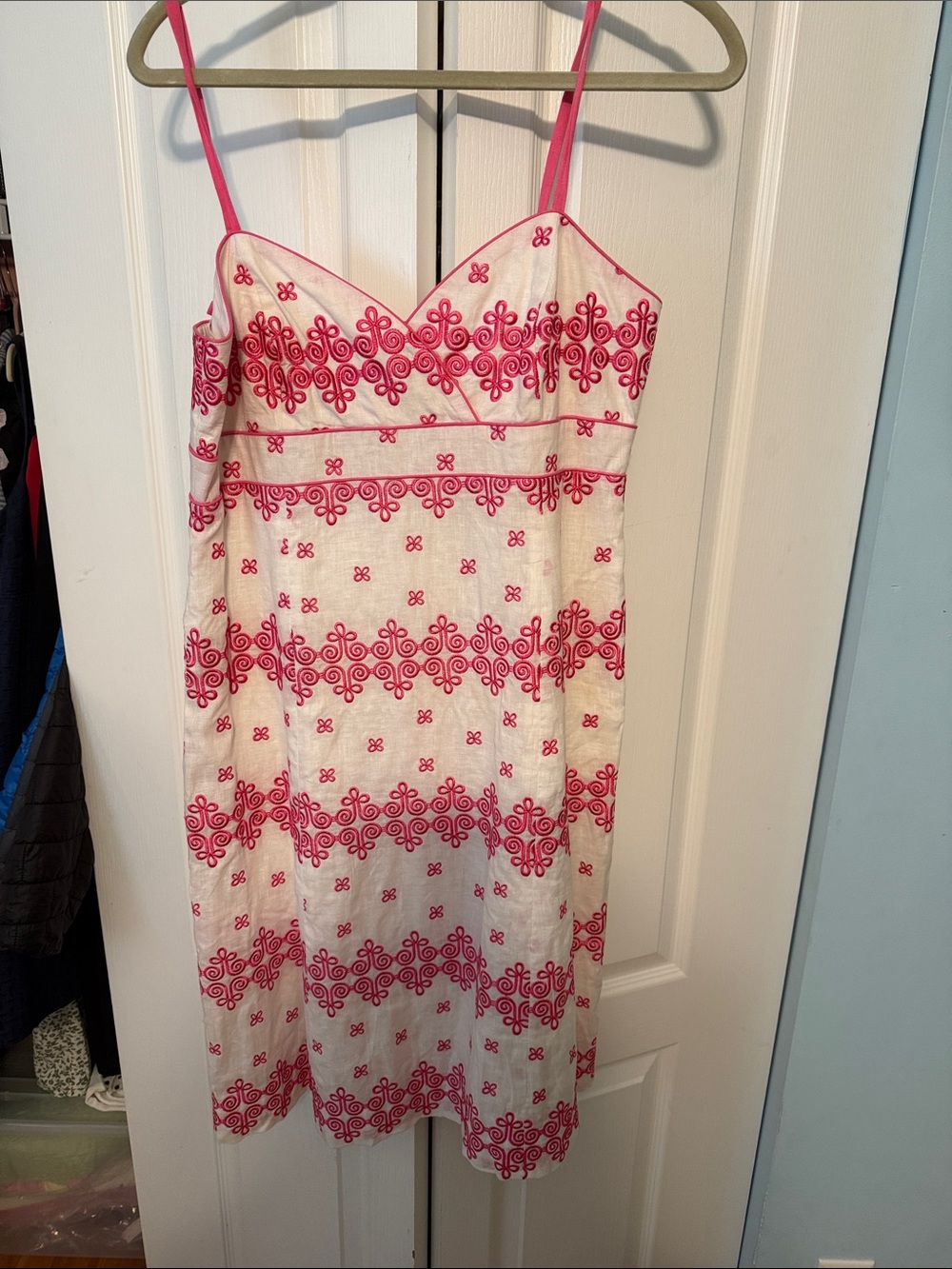 Lilly Pulitzer White Midi Dress with Pink Embroidered Trim